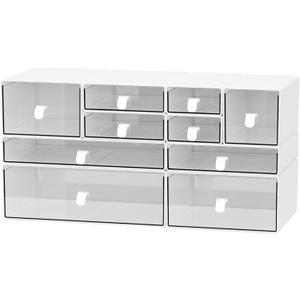 Yashong Desk Organizer Set, White & Clear Stackable Dustproof Storage Boxes for Desktop, Office, DIY Craft & Vertical Space Saving, Perfect for Makeup, Stationery, Jewelry Organization (10 drawer)