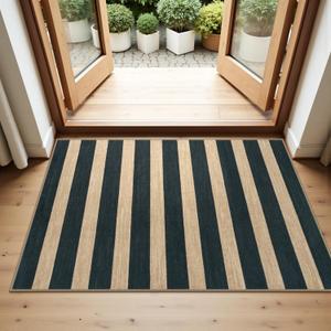 Striped Area Rug, 2x3 Distressed Entryway Rug Non-Slip Front Door Mat, Low Pile Washable Neutral Area Rug Kitchen Mat for Entrance Bedroom Bathroom