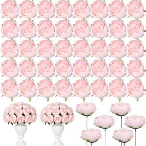Suncalla 50 Pcs Artificial Peony Flower Bulk 3.5 Inch Silk Peony Flowers Heads with Stems Realistic Fake Roses for DIY Wedding Craft Bridal Bouquets Table Centerpieces Vase Home Decor (Pink)