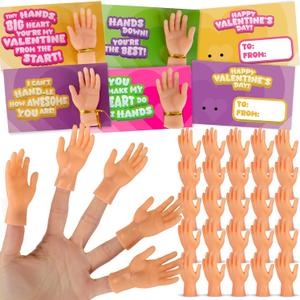 ArtCreativity Valentines Tiny Hands Cards - Set of 28 - Little Hands Valentines Day Cards with Finger Puppets for School Parties, Classroom Gift Exchanges for Kids, Family Fun Party Favors
