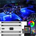 LivTee Smart Car Interior Lights, RGB LED Accent Lights with App Control, DIY & Music Mode, 2 Lines Design LED Lights for Cars, 12V Cigarette Lighter Power, Car Accessories for Women
