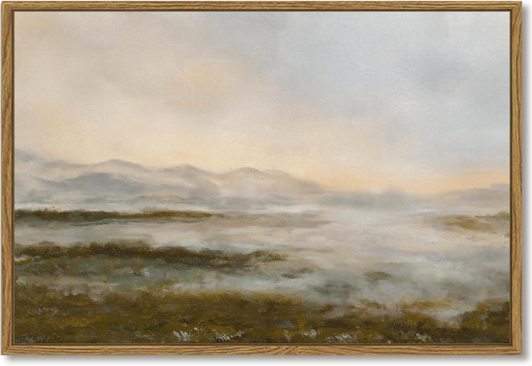 SHENIFY Landscape Framed Canvas Wall Art 24x36in Large Vintage Dusk in The Forest Classic Paints Farmhouse Bathroom Office Decor - Natural Framed