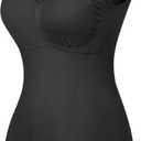 Tummy Control Shapewear Tank Tops with Built in Bras for Women Lace V Neck Compression Camisole Tops Shaper Cami (Large, Black)