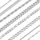 8 Pcs Chains for Men Stainless Steel Chain Necklace bulk Mens Necklace Jewelry Set Figaro Chain Cuban Link Chain Rope Chain Snake Chain
