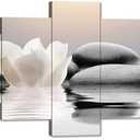YIOZHAOFH Zen Canvas Wall Art-2 Pieces Lotus Bloom in Lake with Spa Stone Prints Picture for Yoga Meditation Room Zen Office Bathroom Pictures Wall Decor Modern Framed (60"" x 32""), YZ-Lotus02-5P03