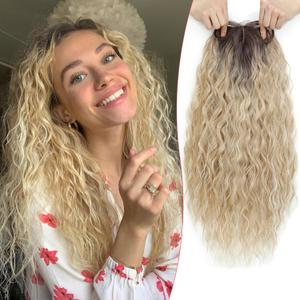 PANEWAY Curly Hair Toppers For Women with Thinning Hair Synthetic 6.5x6.5 Ladies Wiglets Full Coverage Topper Perfect for Daily, Holiday, Style (20 Inch, Dark Roots Ombre Blonde)