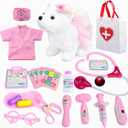 Kids Pet Doctor Kit for Toddlers, 21PCS Kids Doctor Playset with Plush Dog, Medical Toys, Stethoscope, Dress Up Costume, Carrying Bag,Christmas Birthday Gifts for Ages 3 4 5 6 7 8 Year Old Girls (White)