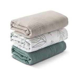 Muslin Swaddle Blankets for Newborn, 3 Pack Breathable Soft Receiving Blanket, Large 38 x 40 inches Swaddle Wrap Burping Clothes, Essentials Infant Shower Items, Toddler Gift (Bright Colors)