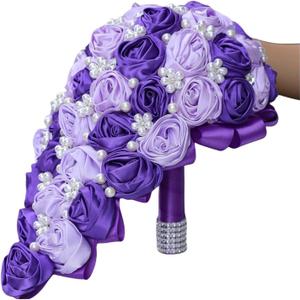 Wedding Bouquet Purple Water Drop Waterfall Holding Flower Rhinestone Bridal Holding Flower Full Diamond Wedding Holding Flower