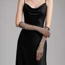 Rhinestone Long Fishnet Gloves, Arm Sleeves Elbow Mesh Rave Sparkly Gloves Costume Accessories for Women Evening Prom (Black)