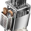 Knife Block with Drain Tray, Knife Holder without Knives, Kitchen Storage Knife Rack Decoration, Slanted Knife Stand, Countertop Knife Storage, Carbon Steel Cutlery Display Organizer (Silver,C)