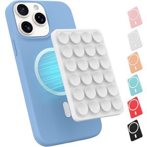 Magnetic Suction Phone Mount for MagSafe Case, Silicone Octo Cup Buddy Sticky Phone Grip Holder for iPhone, Removable Hands-Free Selfie/ Video for TikTok & Instagram Influencer/ Creator (White)