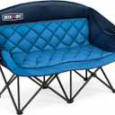 Overmont Oversized Double Camping Chair for Adults Supports up to 850 lbs XXL Heavy Duty Padded Folding Loveseat with Cooler Bag and Cup Holder for Outdoor, Beach, Fishing, Lawn, Blue