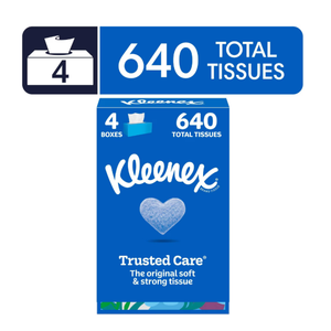 Kleenex Trusted Care 2-Ply Flat Box Facial Tissues, 4 Pack (640 Total Tissues)