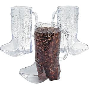 Fun Express Clear Cowboy Boot Plastic Mugs - 17 oz. (Pack of 12) - Ideal for Western-themed Parties, Rodeo Events, and Country Gatherings