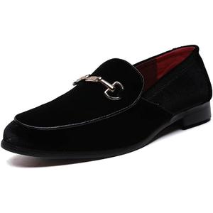LCQL Men's Luxury Velvet Penny Loafer Shoes Noble Slip-on Suede Loafers Smoking Slippers Plus Size (11.5, Black)