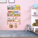 SAG's store Floating Nursery Shelves - Set of 3 Natural Wood Wall-Mounted Bookshelves for Kids Room, Baby Room, Nursery Decor - 15.7" Wide, Solid Wood Shelves for Books, Toys, and Decor Storage