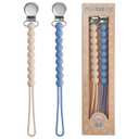 Pacifier Clip for Boys Girls - MORIBOX Paci Clip Soothie Baby Binky Holder for Shower Gift Birthday 2 Pack (Round-Beige&Blue)