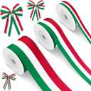 3 Rolls Red White and Green Stripe Grosgrain Ribbon Italian Flag Patriotic Double Face Polyester Colorful Ribbon for Christmas Party Gift Wrapping Crafts, 0.4, 0.87, 1.5 Inch Wide, 15 Yard