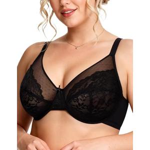 Vertvie Minimizer Bras for Women Full Coverage Underwire Supportive Bra Plus Size Lift Unlined Lace Bralette for Large Bust 36D, Black