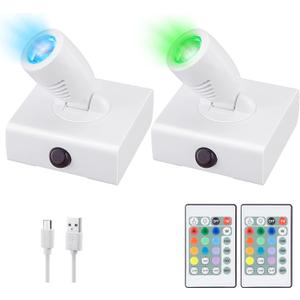 Wireless LED Spotlight, Wall Picture Lights,12 Colors Changing Accent Artwork Lighting, Picture Light for Paintings, Indoor Closet Lights, Puck Lights with Remote, Display Lights-2Pack