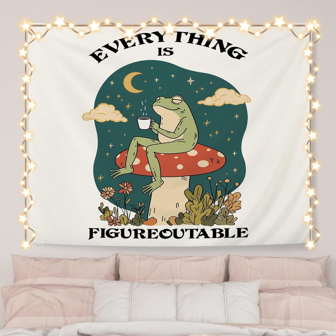AQYIP Everything Is Figureoutable Tapestry, Motivational Inspirational Frog Tapestry Decorative, Positive Affirmation Quote Wall Tapestries Blanket Decor for Home Office, 50x60 Inch