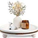 Farmhouse Decorative Round Tray, 11.81 Inch, Versatile Centerpiece Tray for Coffee Table Kitchen Living Room Bathroom, Home Decor Accent White
