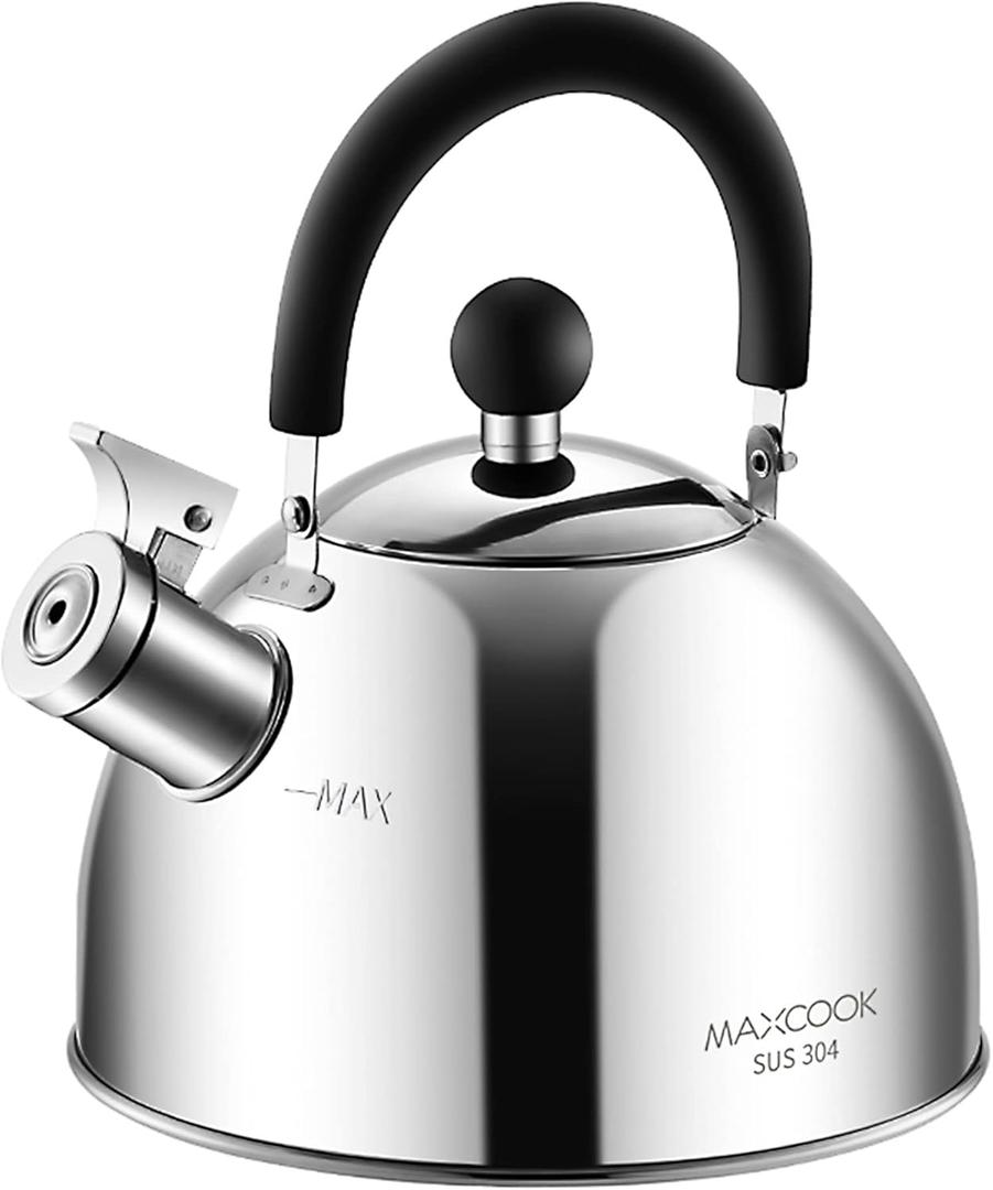 304 Stainless Steel Whistling Tea Kettle 2.1 Quart/2L, Suitable to Boiling Water & Tea on Induction Stove, Gas Stove Top (Silver)
