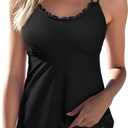 Aleumdr Women's Tankini Bathing Suit 2 Piece Tummy Control Swimsuit Scallop Trim Tankini Top with Bottom (Black, L)