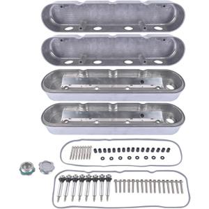 Two-Piece Polished Finish Finned Aluminum Valve Covers Replacement for GM V8 GEN. III/IV LS BASED