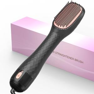 3-in-1 Hair Dryer Brush Straightener, Professional 1200W Ionic Blow Dryer Brush with Ceramic & Tourmaline Technology, 3 Heat/2 Speed Settings One Step Hair Dryer & Styler for All Hair Types (Black)