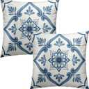Cafl Boho Geometric Floral Throw Pillow Covers Blue and White Square Pillowcases Cushion Cover 18x18 Inch for Room Sofa Chair Bed Home Decor Set of 2