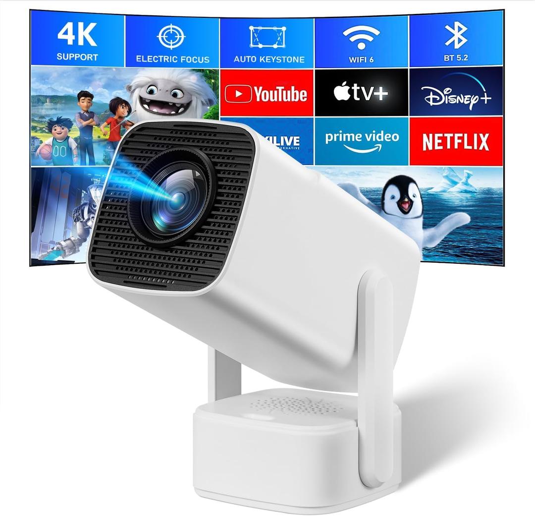 Mini Portable 4K Projector, SEPYMP VideoProjector, Independent 5 Watts Speaker, HD 1080P, 350 ANSI, Android 11, Electric Focus, Pre-installed Netflix, YouTube. (White)