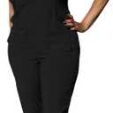 YOGAFLEX Soft & Stretchy Scrub Set for Women. Regular & PETITE. 2-Pocket Top and 5 Pocket Pants. Modern Fit. (XX-Large, Black)