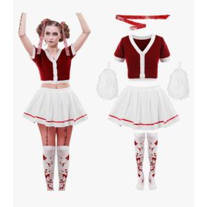 SATINIOR 4 Pcs Zombie Cheerleader Costumes for Women Adults Bloody Uniform Outfit for Halloween Party, Size Medium