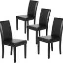 Yaheetech Dining Chairs Set of 4 PU Leather Upholstered Parsons Dining Chairs with Solid Wood Legs for Kitchen/Living Room/Restaurant, Modern Style, Black