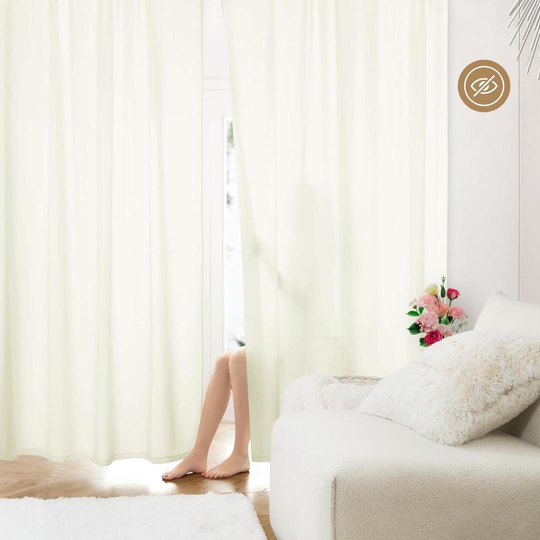 HOMEIDEAS Non-See-Through Ivory Privacy Sheer Curtains, 52 X 84 Inches Long 2 Panels Sheer Curtains Light Filtering Window Drapes for Bedroom Living Room