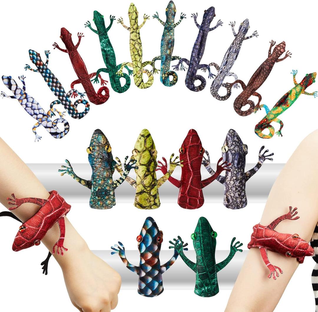 Chivao 10 Pieces Assorted Slap Lizard Snap Bracelet Sequin Animal Slap Bracelets for Easter Halloween Party Favors(Lizard Style)