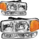 AUTOSAVER88 Headlights Assembly Compatible with 99-06 GMC Sierra 1500 2500/01-06 Sierra 1500HD 2500HD 3500/2007 Sierra 1500 1500HD 2500HD 3500 Classic / 00-06 GMC Yukon XL Headlamp (OE - Chrome/Amber/Clear)