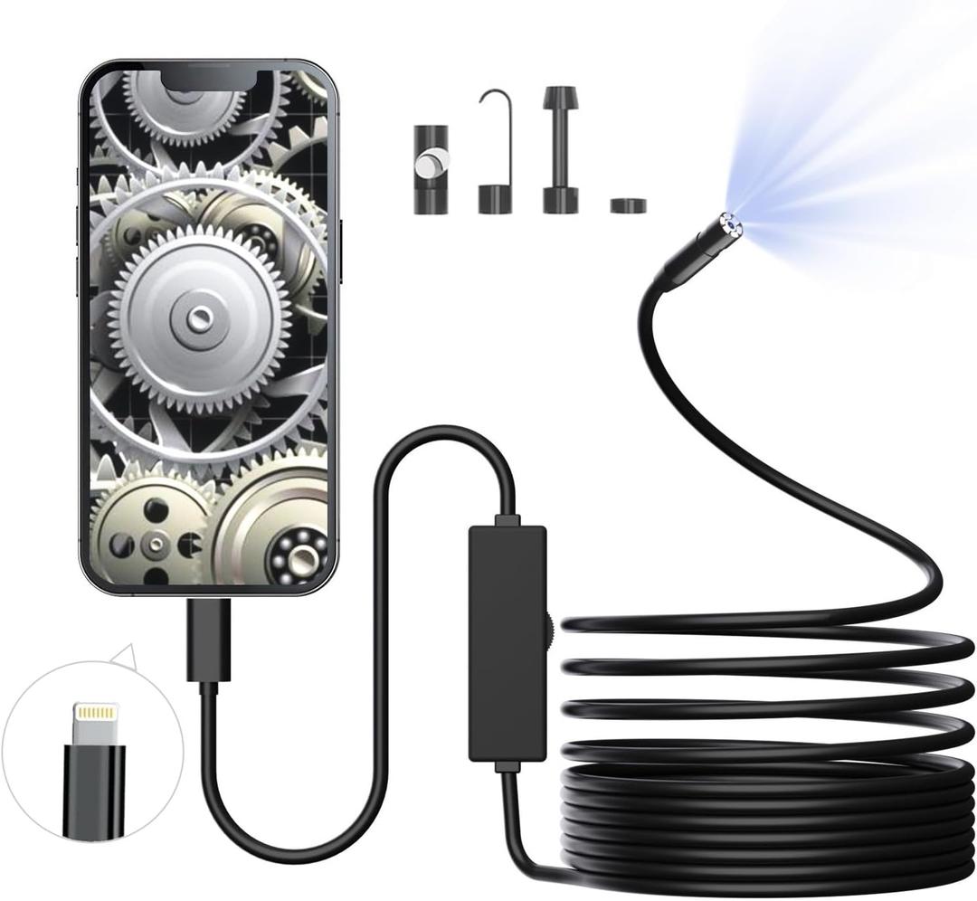 Pemamnov DualLens Endoscope Camera with Light,Borescope with 8 Adjustable LED Lights 1920P HD,16.5ft SemiRigid,IP67Waterproof USB Inspection Camera for iPhone,Gadgets for Men…