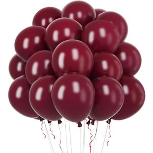 RUBFAC Burgundy Balloons, 50pcs 12 inch Wine Red Balloons and Ribbon, Thick Latex Balloons for Birthday Wedding Baby Shower Graduation Anniversary Party Decorations