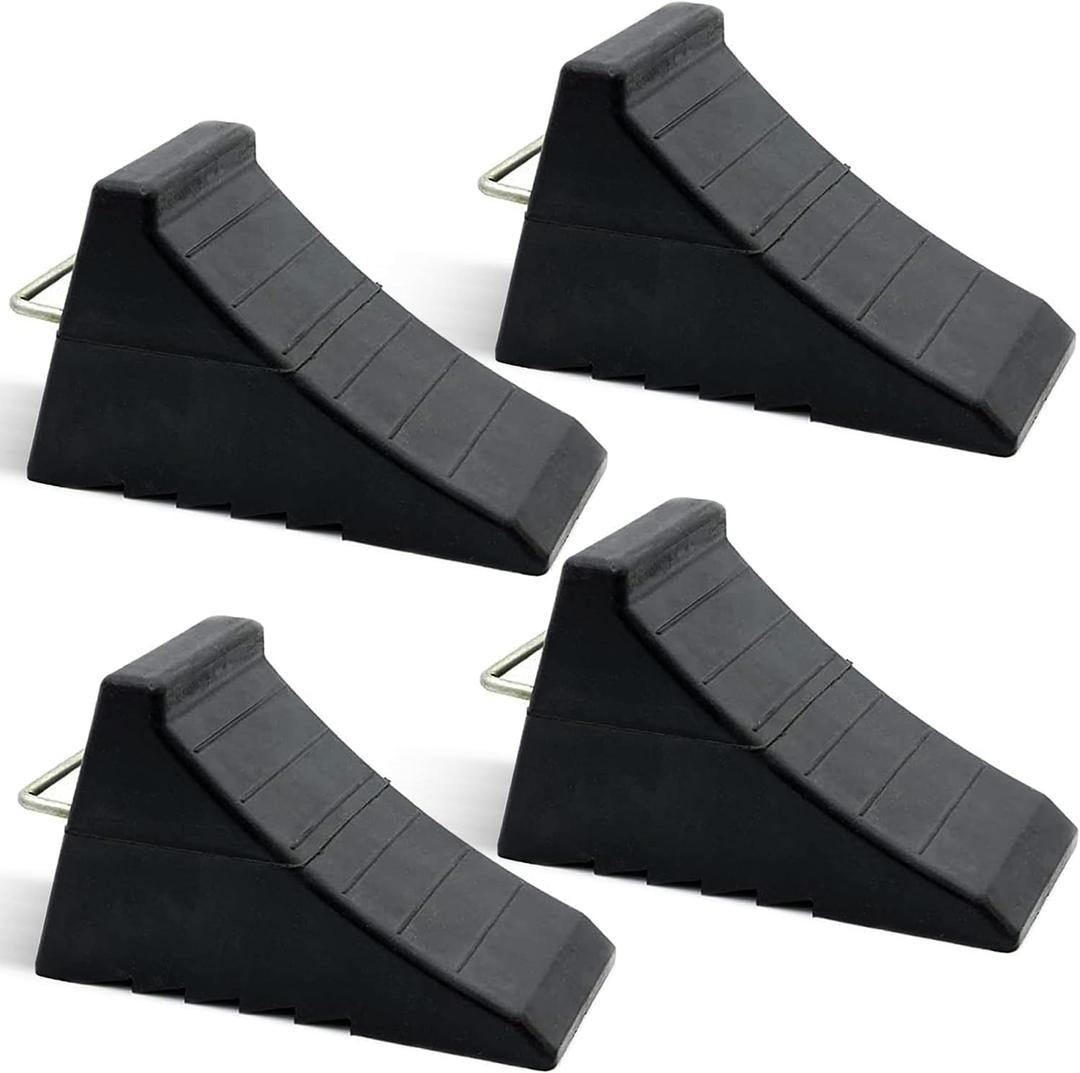 AFA Tooling - Heavy Duty Rubber Wheel Chocks w/Steel Tie Off Handles - RV Wheel Chock for Front & Back Tires - Quick Grip Ribbed Design - Great for Your Camper, Trailer, RV, Truck, Car or ATV - 4 Pack
