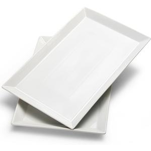 MIECOO Large Serving Platters, 18.5" x 11.5" White Serving Trays Set, Rectangular Porcelain Plates for Party, Wedding, Birthday, Entertaining, Food, Appetizer, Fruit, Sushi, Dessert, Set of 2, 18.5" x 11.5", 2Pack