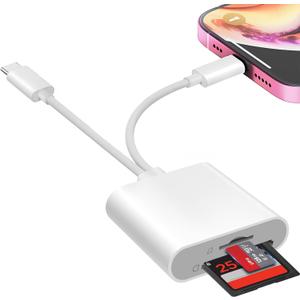 SD Card Reader for iPhone iPad, USB C & Lightning Dual Interface Memory Card Reader, Digital Camera Adapter to iPhone/MacBook/USBC Laptop for SD/TF/Sim Card, Plug & Play, Camera Accessories (2 Slot)