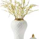 Ginger Jars for Home Decor, White and Gold Vase, Decorative Ceramic Ginger jar with lid, Porcelain Flower Vase for Centerpieces Jarrones, Storage jar, Table Center Vase, Temple Jar(18in)
