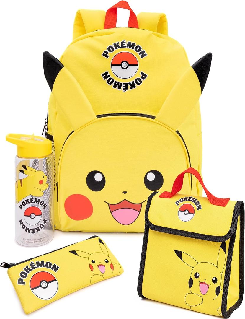 Pokmon Pikachu Kids Backpack Set | 4-Piece School Bag with Lunch Bag, Pencil Case & Water Bottle