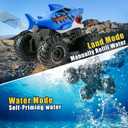 BOBXIN Amphibious Remote Control Shark Monster Truck Squirt Water,4WD All-Terrain Off-Road 2.4Ghz Waterproof RC Car Pool Water Toys for Kids Age 6+ Blue