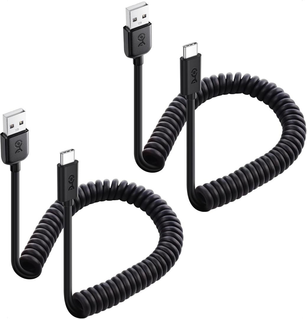 Cable Matters 2-Pack USB to USB C Coiled Cable with 3A/15W Fast Charging 1-4ft, Support Apple CarPlay, Android Auto, Coiled USBA to USBC Cable, for iPhone 16/15 Pro Max Plus, Galaxy S23, iPad
