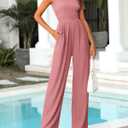 KIRUNDO Womens Jumpsuit Dressy Casual Summer Outfits One Piece Cap Sleeve Mock Neck Wide Leg Pants Rompers with Pockets (M)