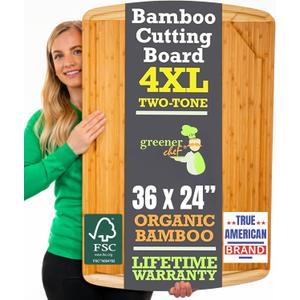 FSC Certified 36 x 24 Inch Extra Large Bamboo Cutting Board with Lifetime Replacements  4XL Butcher Block, Oversized Carving & Charcuterie Board, Stovetop Cover for Kitchen Counter Space (Two-Tone)